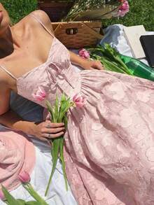MOD Vestido midi de verano de mujer elegante de unicolor con recortes sin mangas - Rosa - Ver 1