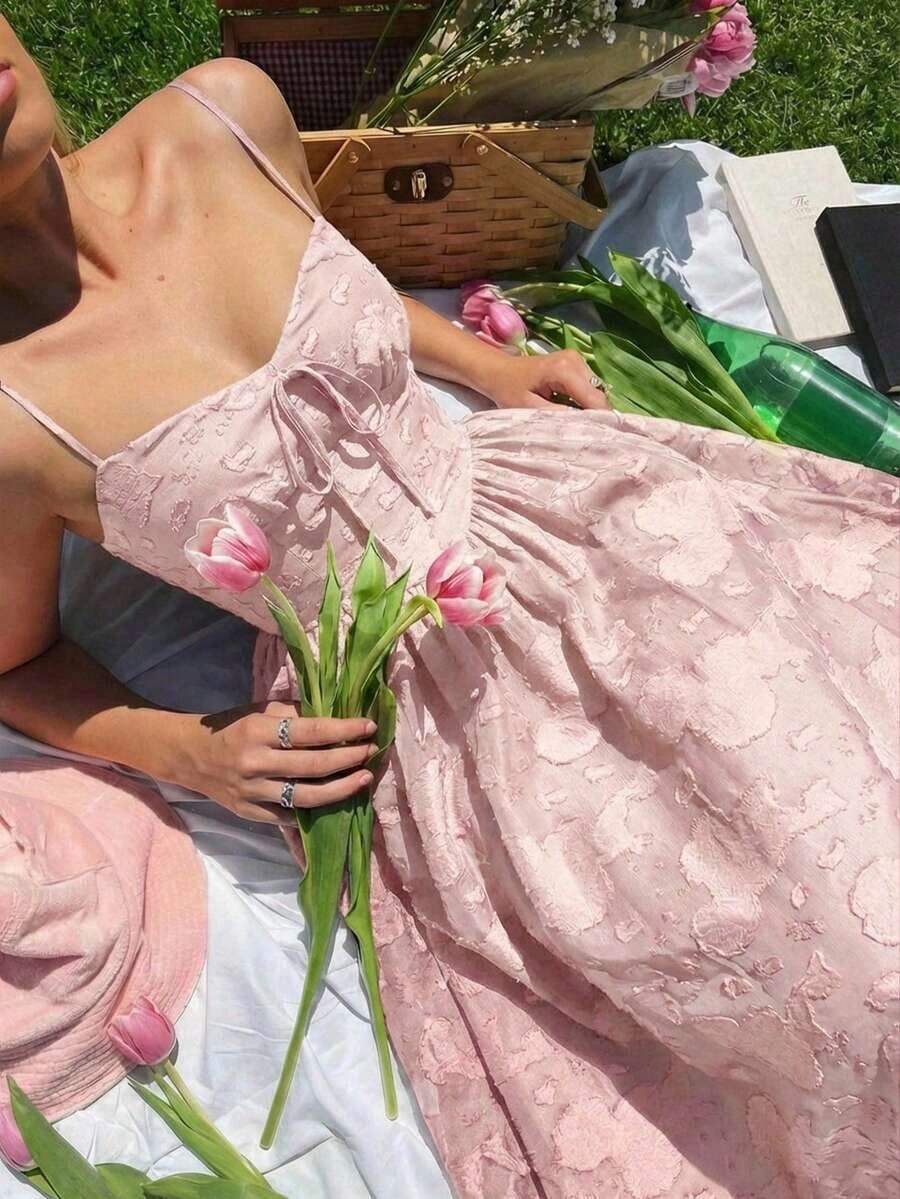 MOD Vestido midi de verano de mujer elegante de unicolor con recortes sin mangas - Rosa - Ver 1