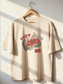 Strawberry Print T-Shirt With "EERT" Text,  Short-Sleeve T-Shirt For Spring/Summer 2026, Made In Mexico, 180 Grams. Cartoon Print, Couple Design, Suitable For Indoor Or Outdoor Wear. Crew Neck, Unisex, Ideal For Office And Leisure. One-Pack. - APR-P631577SLNDXZGY636 - 查看 1