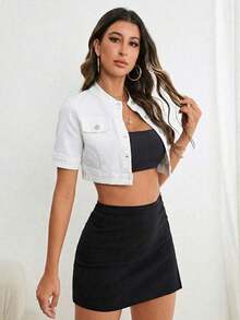 Top mezclilla crop con diseño de solapa - Blanco - Ver 4