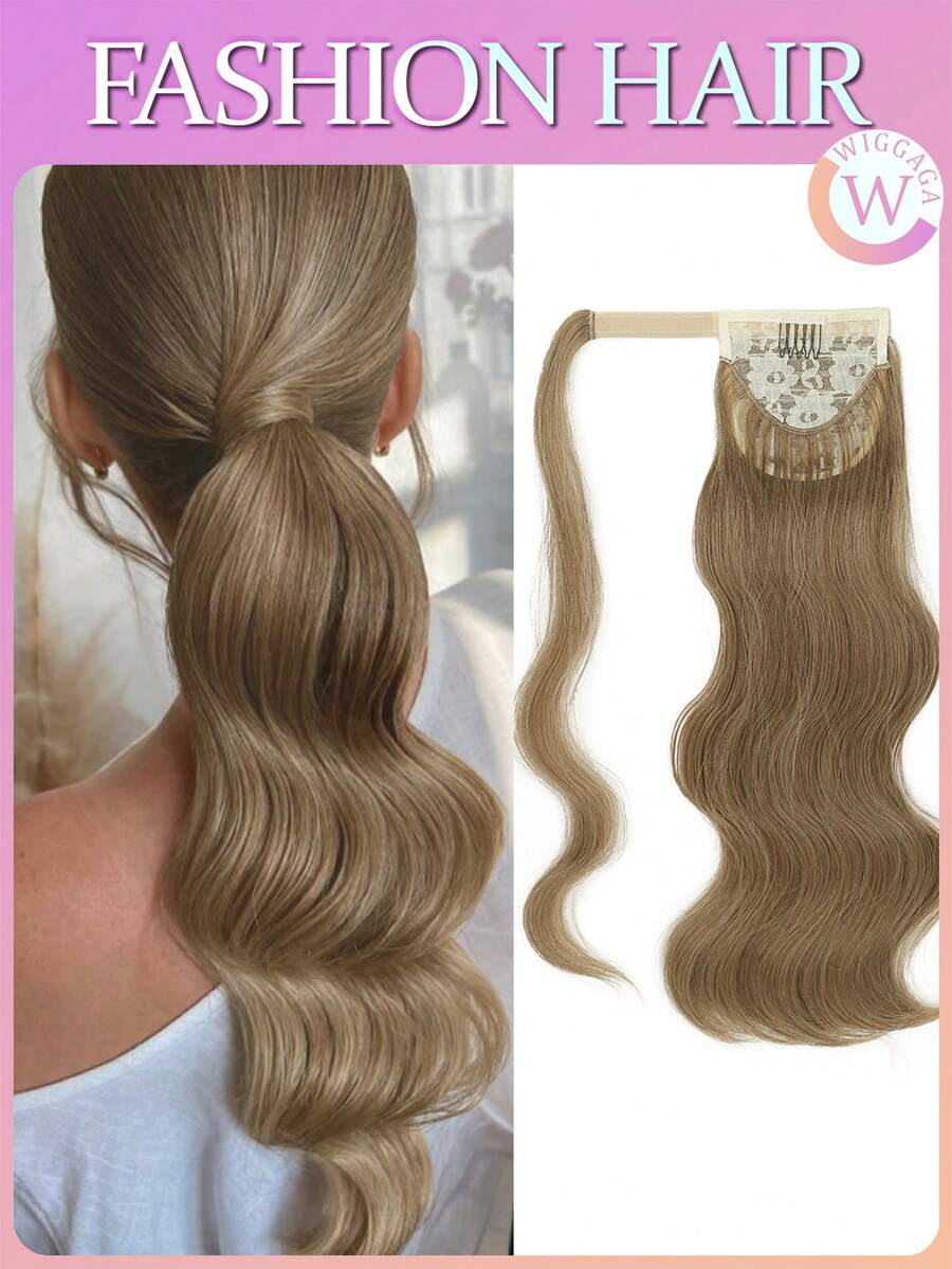 WIGGAGA 18 Inch Heat Resistant Wavy Synthetic Fiber Ponytail Extension With Hook And Loop, Everyday Wear, Wrap-Around Ponytail Wig (Black/Brown/Gold/Red Color) - Linen Gold - View 1
