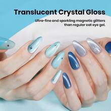Beetles 6 Colors Moonlit Mist Cat Eye Gel Nail Polish Set, Blue Glitter Fall Jelly Sheer Gel, Magnetic Shine Soak Off UV Gel, Salon DIY Manicure Gifts For Women - 6 Colors Blue Glitter - 查看 3