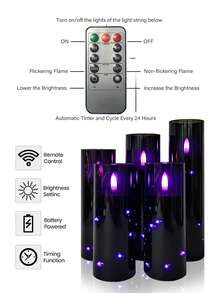 5pcs Flameless Candle Lights With Timer Remote Control, Battery Operated Embedded Flickering String Lights, Suitable For Halloween, Christmas, Valentine's Day, Mother's Day, Birthday, Gift, Proposal, Wedding, Party, Holiday - Black-purple Light - View 11