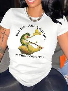 Talla - Camiseta de Mujer con Estampado Divertido - En esta economía, todo se trata de la 'raíz' y la 'ra-ya'. - Camiseta Blanca de Cuello Redondo, adecuada para eventos cotidianos y temáticos - Camiseta casual apta para tallas grandes, ropa con humor, diseño ingenioso, ajuste cómodo, moda de primavera, manga corta, material transpirable, camiseta estampada, para mujeres con curvas - Camiseta Unisex de Estilo Urbano Vintage, de Algodón, Manga Corta, Cuello Redondo y Corte Holgado. - Blanco - Ver 1
