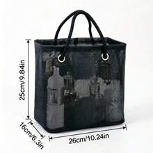 Cesta de ducha de malla portátil - Organizador de artículos de tocador transpirable para artículos esenciales de dormitorio, gimnasio, camping & viajes - Negro - Ver 4