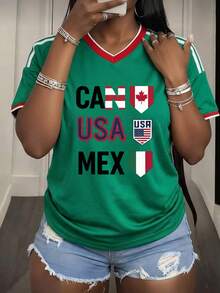 Playera Deportiva Casual Verde - Diseño "World Cup 26" para Mujer Joven - Verde - Ver 3