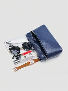 1 pieza Bolso de hombro cuadrado de unicolor con textura de grano de litchi en PU, bolso de mano pequeño para mujer, adecuado para combinar con diaria, salidas, compras, fiestas, bol - Niebla azul - Ver 8