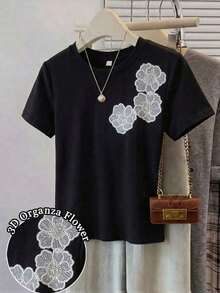 Frenchy Camiseta de mujer de manga corta, cuello redondo, a rayas, de estilo casual para el verano - Negro 2 - Ver 1