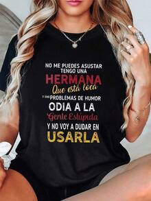 100% Algodón Premium 180g .¡Oferta Especial!Playera.Camiseta divertida y única para mujeres con diseño Y2K que dice No me puedes asustar tengo una hermana que está loca con un toque de humor, ideal para quienes odian la gente estúpida, perfecta para un estilo atrevido y moderno en cualquier ocasión.Camiseta Streetwear Unisex Ideal para Conciertos y Regalo - Negro - Ver 6