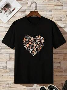 This Casual T-Shirt Features A Simple Print, A Round Neck, And Short Sleeves. The Classic, Basic Design Is Universally Flattering, And The Loose, Relaxed Fit Feels Comfortable And Breathable. The Fine, Soft Texture Is Soft Against The Skin And Breathable, So It Won't Pill Or Lose Its Shape Over Time. The Subtle, Elegant Print Design Is A Must-Have For Summer. This Versatile Piece Pairs Perfectly With All Kinds Of Bottoms-You Can't Go Wrong. - 黑色 - 查看 7