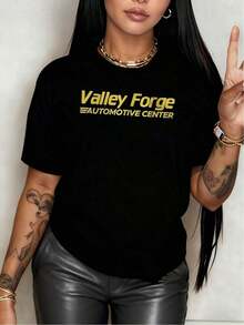 100% Cotton. Valley Forge Automotive Center Logo Representing Professionalism And Trust. Women's T-Shirt Made Of Soft And Breathable 100% Cotton, Ideal For A Casual And Comfortable Look. Women's Simple Solid Color T-Shirt, Loose And Slim Fit Casual Short Sleeve - 黑色 - 查看 7