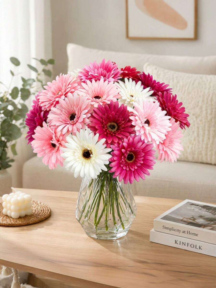 MEHELANY 10/5/1件人造絲非洲雛菊花帶莖,仿真雛菊花,大宗批發,適用於居家、婚禮、派對、花瓶、桌飾、花環、花束、胸花、訂婚、客廳、餐桌、臥室裝飾、DIY手工 - 彩色 - 查看 1
