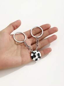 ROMWE New Arrival Hot Selling DIY Handmade Magnetic Soccer Ball Keychain, 1pc World Cup Commemorative Small Gift, Sports Style Car Key/Backpack/Bag Decor Pendant, Holiday Creative Gift, Suitable For Daily Use, Gift For Friends - Black and White - View 5