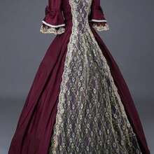 Plus Size - Plus Size - HERATALK Plus-Size Women'S Dress, 15-Color Victorian Style Dress, European And American Retro Court Noble Evening Performance Dress, COS Dress, Ball Dress, Muslim Dress - 酒紅色 - 查看 1
