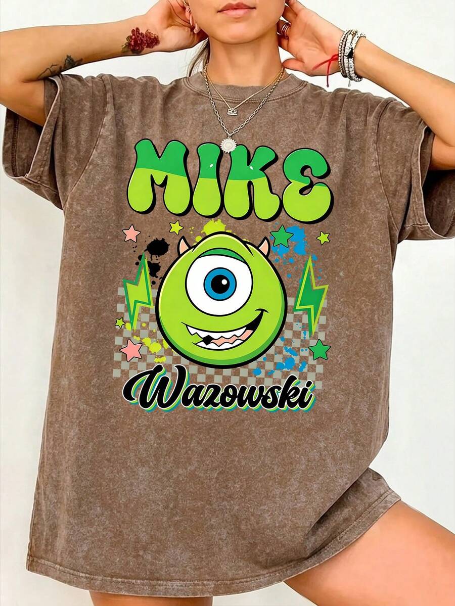 Disney Oversize Round Neck Washed T-Shirt With Disney Mike Print, Disneyland, Disney Animal Kingdom, Disney Family Vacation Trip, Summer Outfits For Women, Vacation Outfits Women, Dresses,, Dresses For Women, Summer Clothes, Summer Tops, Capris For Women, Rompers For Women, Jeans For Women, Jorts, Graphic Tees Women, Tank Tops Women, Dresses For Women Summer, Summer Tops, Summer Clothes, Summer, Swimsuits For Woman, Bathing Suits For Women, Bikinis, White Tank Top, Women Sweatshirts & Hoodies, Cord Sets For Women, Trajes Elegantes De Mujer, Conjuntos De Dos Piezas Para Mujer, Skirt Two Piece Set, Conjuntos De Mujer, Blusas, Trajes De Mujer Casual, Free Shipping, Co Ords Sets Women, Faldas - Khaki - View 1