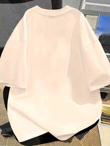 Camiseta Bobari Friends Oversize, con diseño de cachorro levantando la pata pintado a mano, estampado divertido y gracioso de perro, estilo holgado y versátil, ideal para parejas y mejores amigos, manga corta - alta calidad. - Albaricoque - Ver 2