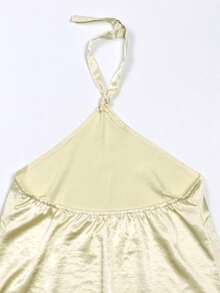 Chaleco de satén Y2K para mujeres, corbata de cuello redondo de seda, Correa superior trasera ajustable para hombros, adecuado para fiestas de ocio diarias - amarillo claro - Ver 6