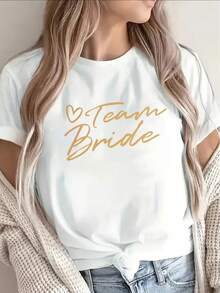 1 Short-Sleeved Polyester T-Shirt With A Gold Print, Lightweight And Durable, Ideal For Weddings, Bachelorette Parties, And Bridal Showers. Comfortable Women's Fit, 180g, 100% Cotton. - 白色 - 查看 12