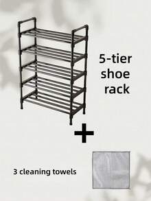 Multi-Tier Shoe Rack, Metal Frame, Space-Saving, Easy Assembly, Durable, Rust-Resistant, High Capacity, Suitable For Entryway, Closet, Bedroom, Ideal Home Storage, Fashionable Home Organization, Suitable For Daily Use - Black - View 9