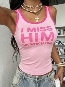 Áo tank top crop không tay in chữ, kiểu dáng thời trang đường phố, hàng mới về mùa hè dành cho nữ. - Hồng - Xem 5