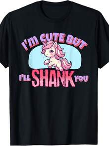 I'm Cute, But I'll Kick You - Funny Unicorn Design T-Shirt | Vintage Style, Crew Neck, Slightly Stretchy Fabric, Regular Fit, Perfect For Adults. - 黑色 - 查看 8