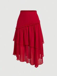 MOD Falda De Doble Capa Con Dobladillo De Volantes Para Mujer - Gris - Ver 5
