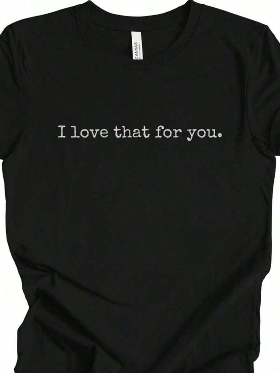1 Piece Women's Love Print T-Shirt, Valentine's Day Print T-Shirt, Pink Heart T-Shirt, Love T-Shirt For Women, 180g, 100% Cotton - 黑色 5 - 查看 1