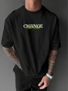 Men's Short-Sleeved T-Shirt, Relaxed Fit, With A  Print - "If You Can Dream It, Change The Weather" Design - Black Streetwear-Style T-Shirt, Relaxed Fit, Machine Washable, Casual Summer Wear. | Summer Essential | Easy To Match | Show Off Your Style - Black - View 2
