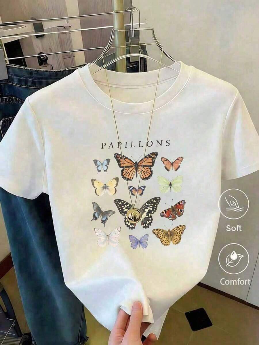Men's T-Shirts. Women's Casual Printed T-Shirt, Short Sleeve And Round Neck, Local Urban Fashion Spring/Summer. Women's Cotton T-Shirts - 風格 - 查看 1