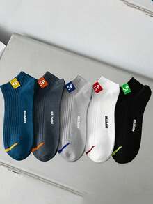 5pairs Men Letter Graphic Ankle Socks - Multicolor - View 4