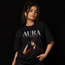 AURA 2026 Diljit Dosanjh Portrait Tee Concert Photo Shirt, Music Fan Apparel - 黑色 - 查看 1