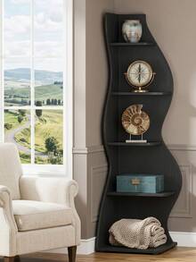 70-Inch Five-Layer Corner Bookshelf, Book Corner, Corner Display Cabinet, Room Decoration Shelf, Bedroom Decoration Shelf, Suitable For Living Room, Study And Bedroom, Easy To Install, Indoor Plant Stand, Modern And Simple Style - 黑色-升級款 - 查看 3