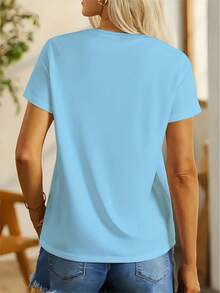 Playera de Manga Corta para Mujer con Estampado de Diente de León en Acuarela, Camiseta Casual Blanca con Gráfico de Mariposa, Top Fresco de Verano - Negro - Ver 7