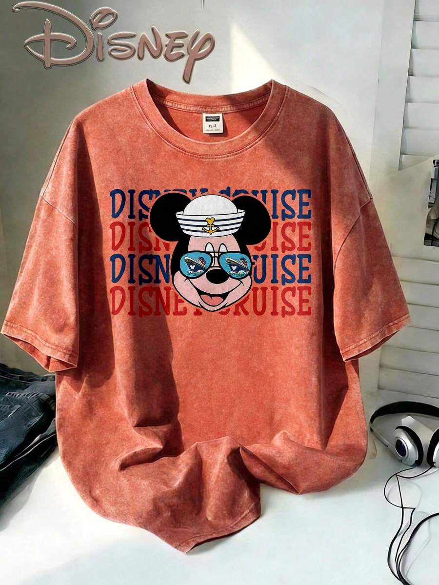 Disney Oversize Round Neck Washed T-Shirt With Disney Mickey Mouse Print, Disneyland, Disney Animal Kingdom, Disney Family Vacation Trip, Summer Outfits For Women, Vacation Outfits Women, Dresses,, Dresses For Women, Summer Clothes, Summer Tops, Capris For Women, Rompers For Women, Jeans For Women, Jorts, Graphic Tees Women, Tank Tops Women, Dresses For Women Summer, Summer Tops, Summer Clothes, Summer, Swimsuits For Woman, Bathing Suits For Women, Bikinis, White Tank Top, Women Sweatshirts & Hoodies, Cord Sets For Women, Trajes Elegantes De Mujer, Conjuntos De Dos Piezas Para Mujer, Skirt Two Piece Set, Conjuntos De Mujer, Blusas, Trajes De Mujer Casual, Free Shipping, Co Ords Sets Women, Faldas - Coral Orange - View 1