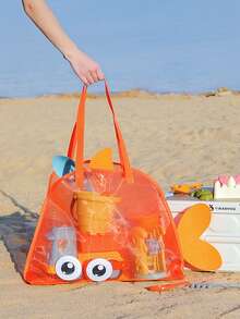 Bolsa de playa de malla con forma de pez lindo, organizador de juguetes de gran capacidad, transpirable & de secado rápido para niños, perfecto para playa, piscina & viajes - Ver 4