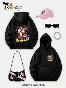 Disney Classic Series Y2K Printed Sweatshirt, Mickey And Minnie Mouse Couple Print Loose Fit Top, Casual And Versatile, Perfect For Holiday Gifts. (Women's Autumn/Winter Clothing/Elegant Women's Outfits/Patterned Hoodies/Printed Tops/Casual Outfits For Women/Women Trending Now/Holiday Co-Ord/Plus Size Friendly) - màu đen - Xem 7