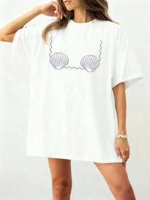 Camiseta Casual de Manga Corta con Cuello Redondo y Estampado de Sirena para Fiesta de Solteros, Top de Verano para Mujer. Transpirable y cómoda. - Blanco - Ver 2