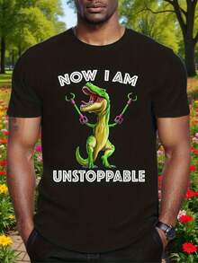 Men's Summer T-Shirt, Casual, Black, Short Sleeve, With Tyrannosaurus Rex Print, Ideal For Parties And Outdoor Sports - 黑色 - 查看 8