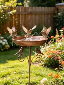 2-In-1 Vintage Copper & Iron Bird Bath With Anti-Slip Stand, Rust-Resistant Garden Decor - QS104 - View 8