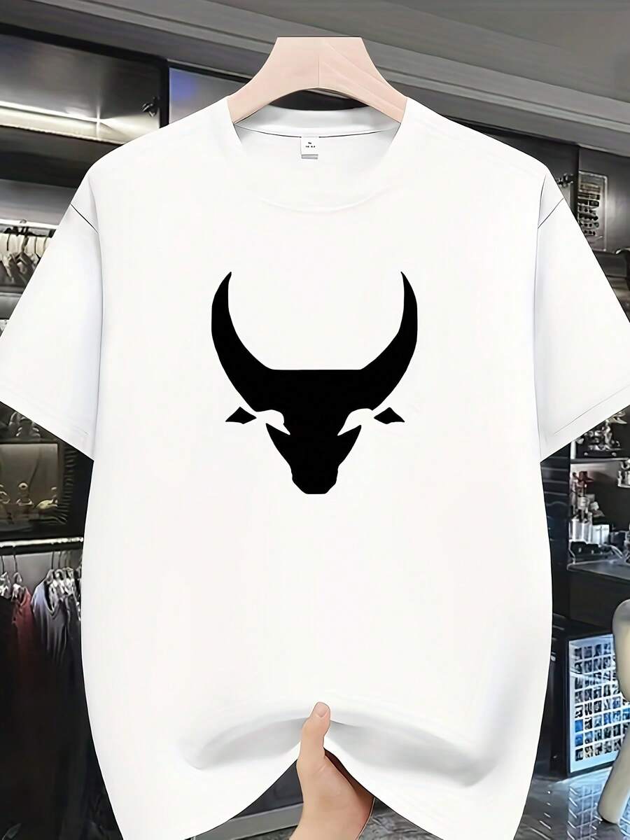 ¡Oferta por tiempo limitado, unidades limitadas,  relámpago! Camisas casuales para mujer, camisetas de poliéster para mujer, camisas elegantes.Casual y con estilo |   Camiseta unisex informal estampada: con un gráfico de un toro negro, estampado en blanco y negro, tejido ligero, cuello redondo, estilo veraniego, lavable a máquina, camiseta retro. - Blanco - Ver 1