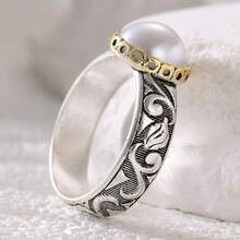 Vintage Textured Women's Ring, Dual-Color Carved Craftsmanship, Creates A Casual And Gathering Atmosphere, Suitable For Daily Life And Holiday Gatherings, A Perfect Gift For Her - Silver - View 5