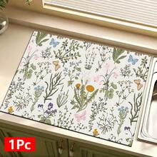 1 pieza Felpudo absorbente con patrón botánico vintage, decoración del hogar, apto para máquina de espresso, fregadero, grifo, baño, accesorios de cocina - Multicolor - Ver 16