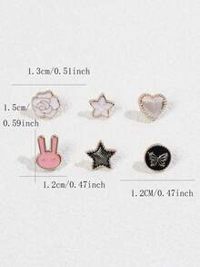6pcs Elegant Bowknot Rabbit Flower Star Anti-Exposure Brooch Set, Versatile Shirt Collar Decoration For Women - Multicolor - View 3