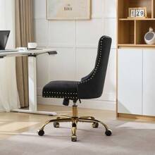 Home Office Chair, Modern Velvet Upholstered Office Chair With Button Tufting And Gold Metal Base, Adjustable Swivel Desk Chair (Black), DE1923BK - 黑色 - 查看 4