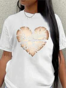 Polyester Short-Sleeved T-Shirt, Adorned With A Beautiful Broken Heart Design, Lightweight And Durable, Suitable For Home, Cafes, Or Outdoor Leisure Activities, Comfortable And Fitted For Everyday Wear. Women's Blouses > Clothing - 白色 - 查看 7