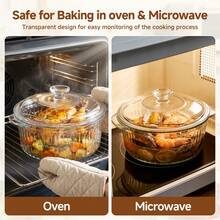 Round Clear Glass Casserole With Lid, Borosilicate Glass Bakeware, Oven Microwave Freezer , Kitchen Cookware Set For Food Serving - View 3