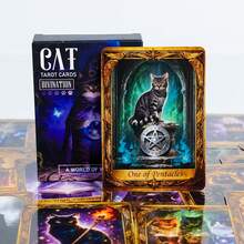 50 piezas Cartas de Tarot de Adivinación de Gato Mágico - Tablero de Juego de Adivinación, Accesorio Interactivo Divertido para Formación de Equipos, Reuniones, Fiestas Familiares - Multicolor - Ver 2