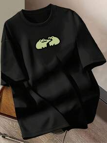 Women's Y2K Style Vintage 100% Cotton T-Shirts, Casual Short Sleeve T-Shirt - Cartoon Frog Print, Soft And Breathable Fabric, Medium Elastic Round Neck, Machine Washable, Fashionable For Spring, Summer And Autumn, Frog Print Top, Suitable For Daily Wear, Retro, Comfortable Fit, Printed Design, A Must-Have For Fashion Lovers. - 黑色 - 查看 5