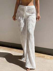 Swim Vcay Mesh Knit Drawstring Waist Cover-Up Pants - Grey - View 6