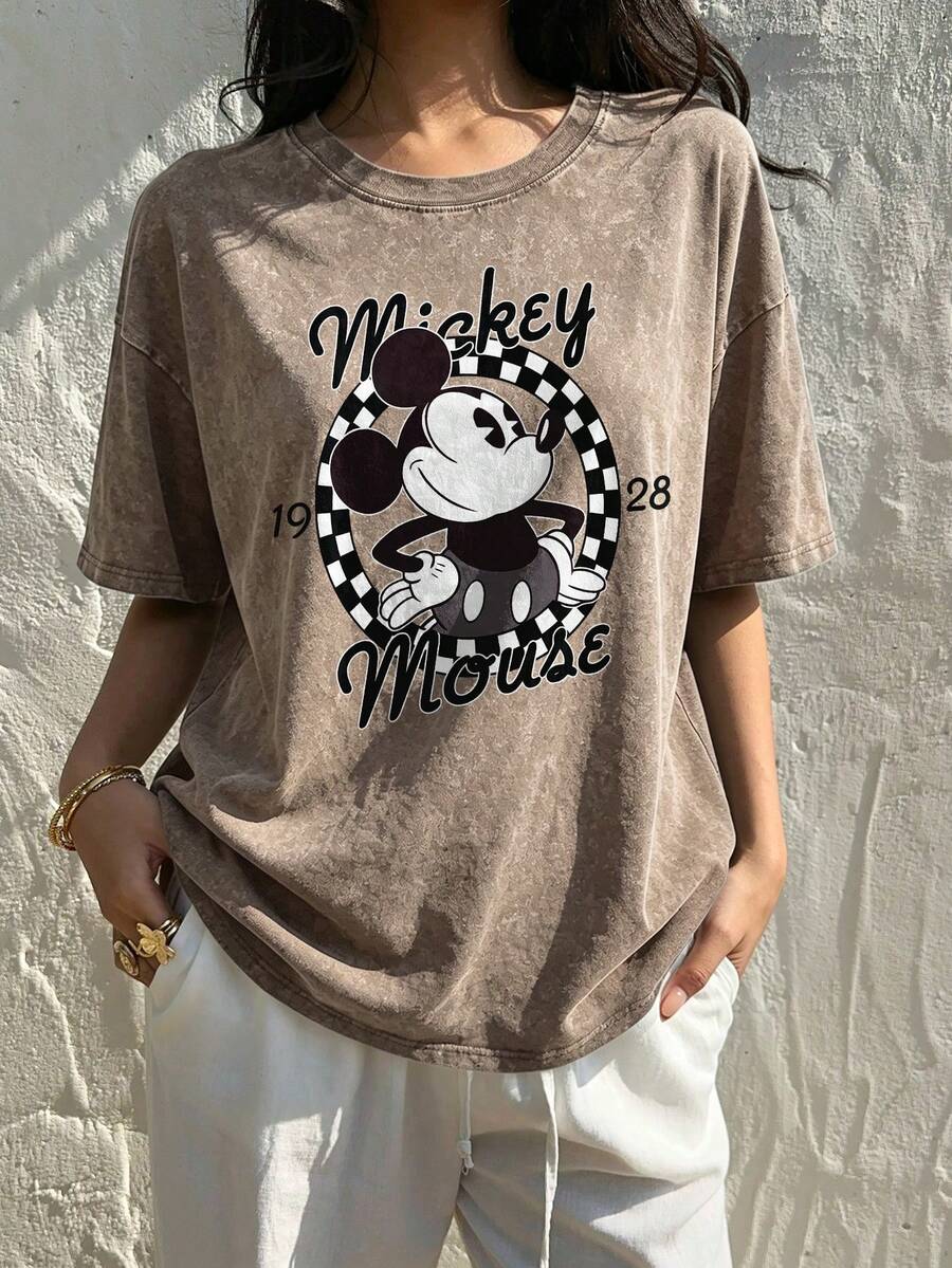 Disney Oversize Round Neck Washed T-Shirt With Disney Mickey Mouse Print, Disneyland, Disney Animal Kingdom, Disney Family Vacation Trip, Summer Outfits For Women, Vacation Outfits Women, Dresses,, Dresses For Women, Summer Clothes, Summer Tops, Capris For Women, Rompers For Women, Jeans For Women, Jorts, Graphic Tees Women, Tank Tops Women, Dresses For Women Summer, Summer Tops, Summer Clothes, Summer, Swimsuits For Woman, Bathing Suits For Women, Bikinis, White Tank Top, Women Sweatshirts & Hoodies, Cord Sets For Women, Trajes Elegantes De Mujer, Conjuntos De Dos Piezas Para Mujer, Skirt Two Piece Set, Conjuntos De Mujer, Blusas, Trajes De Mujer Casual, Free Shipping, Co Ords Sets Women, Faldas - Màu Khaki - Xem 1